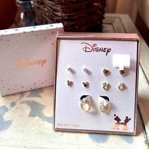 Disney 5 Pairs of Earrings Fine Silver Plated Disney Gold Studs Gifts